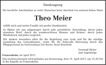 Traueranzeige von Theo Meier von TRIERISCHER VOLKSFREUND