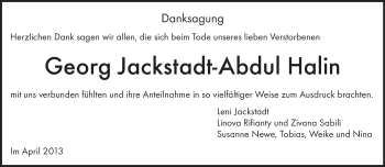 Traueranzeige von Georg Jackstadt-Abdul Halin von TRIERISCHER VOLKSFREUND