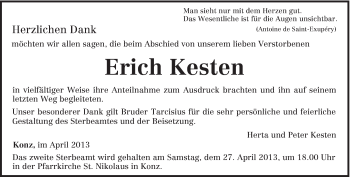 Traueranzeige von Erich Kesten von TRIERISCHER VOLKSFREUND