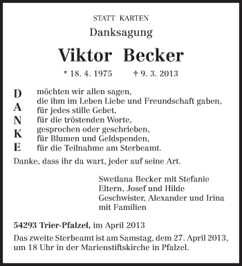 Traueranzeige von Viktor Becker von TRIERISCHER VOLKSFREUND