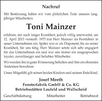 Traueranzeige von Karl-Josef Benner von TRIERISCHER VOLKSFREUND