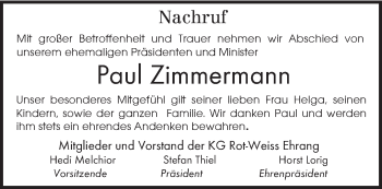 Traueranzeige von Paul Zimmermann von TRIERISCHER VOLKSFREUND