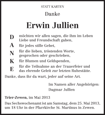 Traueranzeige von Erwin Jullien von TRIERISCHER VOLKSFREUND