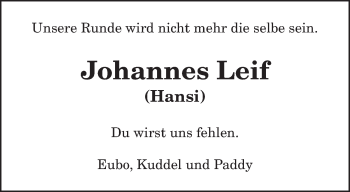 Traueranzeige von Johannes Leif von TRIERISCHER VOLKSFREUND