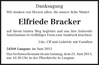 Traueranzeige von Elfriede Bracker von TRIERISCHER VOLKSFREUND