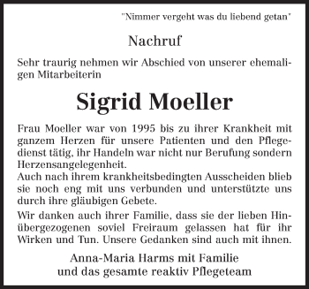 Traueranzeige von Sigrid Moeller von TRIERISCHER VOLKSFREUND