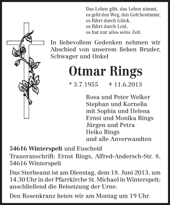 Traueranzeige von Otmar Rings von TRIERISCHER VOLKSFREUND