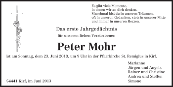 Traueranzeige von Peter Mohr von TRIERISCHER VOLKSFREUND
