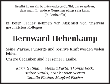 Traueranzeige von Bernward Hehenkamp von TRIERISCHER VOLKSFREUND