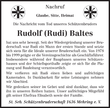 Traueranzeige von Rudolf Baltes von TRIERISCHER VOLKSFREUND