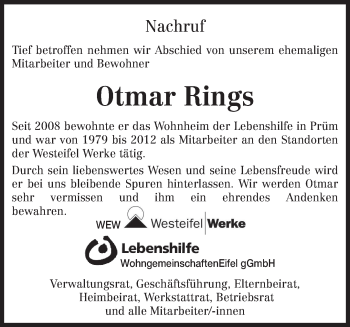 Traueranzeige von Otmar Rings von TRIERISCHER VOLKSFREUND