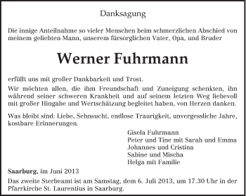 Traueranzeige von Werner Fuhrmann von TRIERISCHER VOLKSFREUND