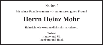 Traueranzeige von Heinz Mohr von TRIERISCHER VOLKSFREUND