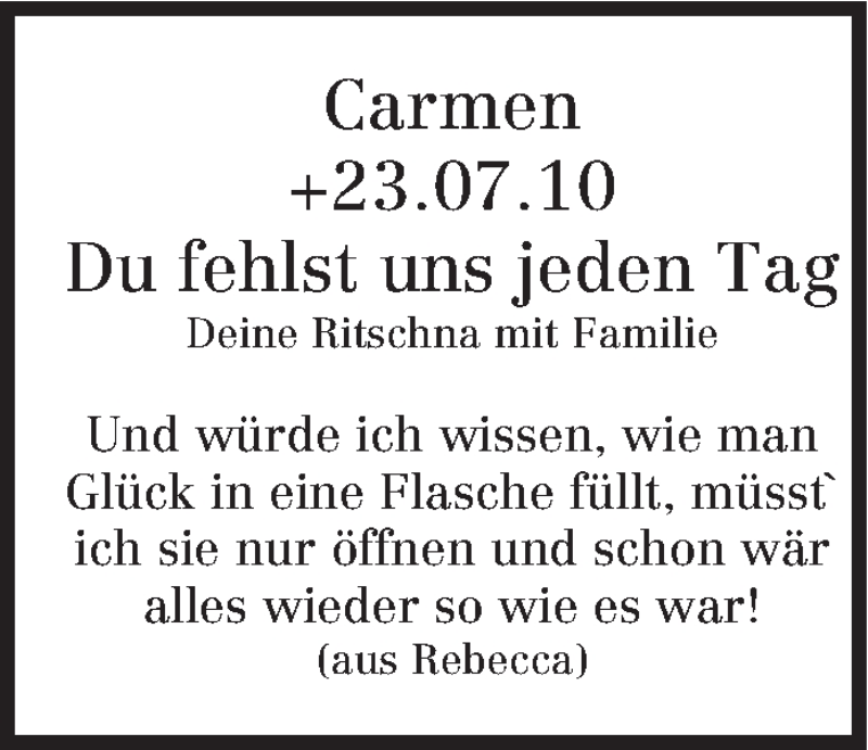  Traueranzeige für Carmen Fischer vom 23.07.2013 aus TRIERISCHER VOLKSFREUND