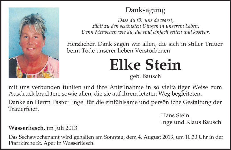  Traueranzeige für Elke Stein vom 23.07.2013 aus TRIERISCHER VOLKSFREUND