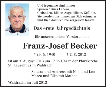 Traueranzeige von Franz-Josef Becker von TRIERISCHER VOLKSFREUND