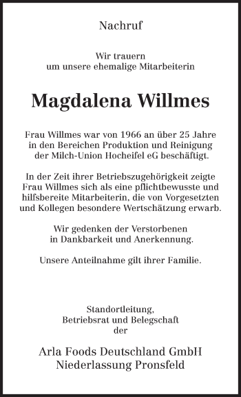 Traueranzeige von Magdalena Willmes von TRIERISCHER VOLKSFREUND