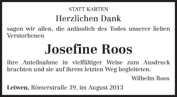 Traueranzeige von Josefine Roos von TRIERISCHER VOLKSFREUND