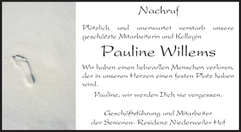 Traueranzeige von Pauline Willems von TRIERISCHER VOLKSFREUND
