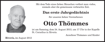 Traueranzeige von Otto Thömmes von TRIERISCHER VOLKSFREUND