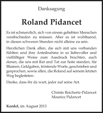 Traueranzeige von Roland Pidancet von TRIERISCHER VOLKSFREUND