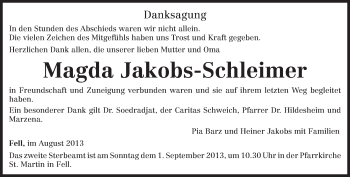 Traueranzeige von Magda Jakobs-Schleimer von TRIERISCHER VOLKSFREUND