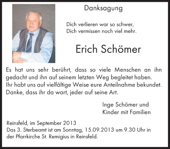 Traueranzeige von Erich Schömer von TRIERISCHER VOLKSFREUND