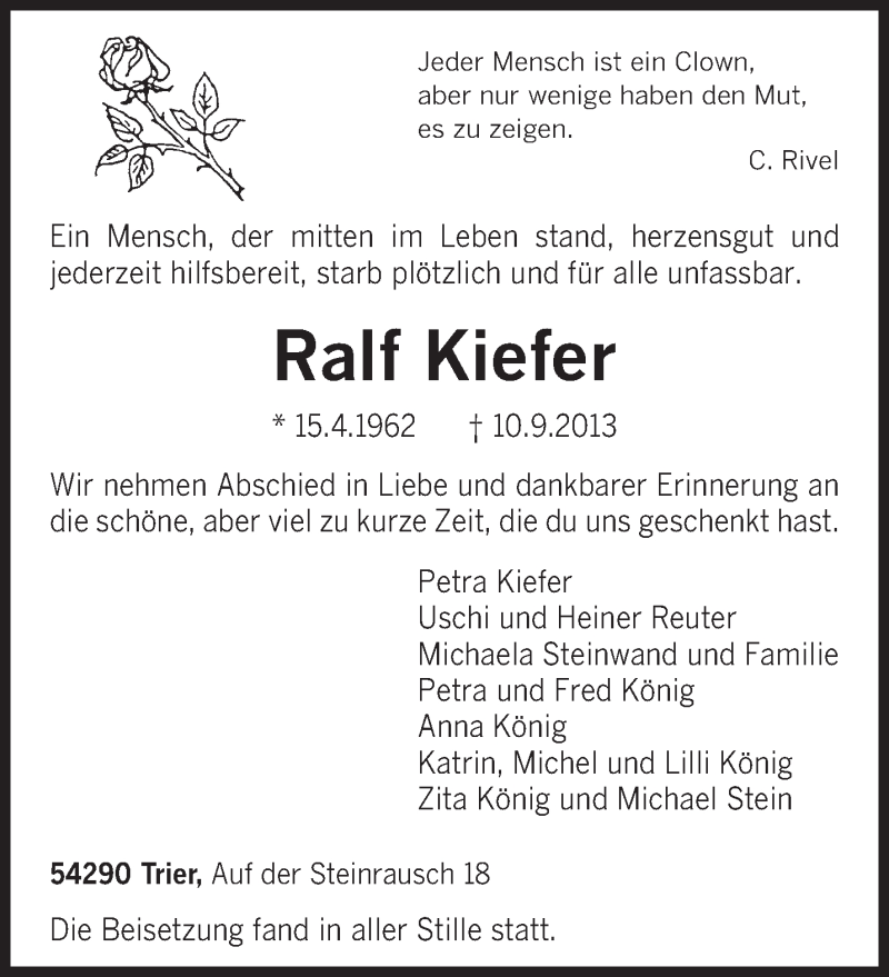  Traueranzeige für Ralf Kiefer vom 19.09.2013 aus TRIERISCHER VOLKSFREUND