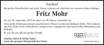 Traueranzeige von Fritz Mohr von TRIERISCHER VOLKSFREUND