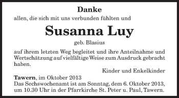 Traueranzeige von Susanna Luy von TRIERISCHER VOLKSFREUND