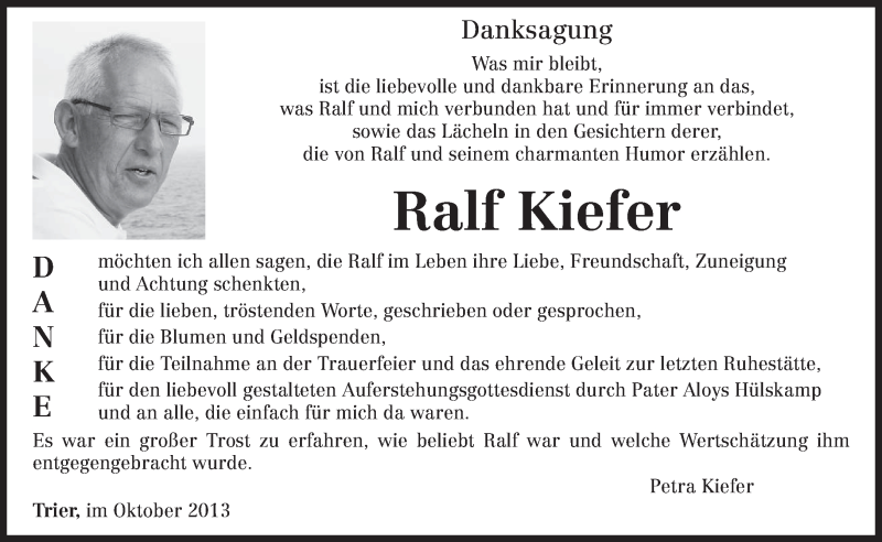  Traueranzeige für Ralf Kiefer vom 19.10.2013 aus trierischer_volksfreund