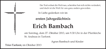 Traueranzeige von Erich Bambach von trierischer_volksfreund