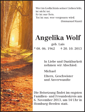 Traueranzeige von Angelika Wolf von trierischer_volksfreund