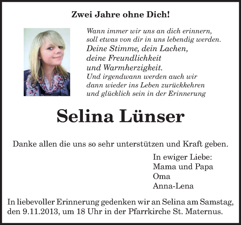  Traueranzeige für Selina Lünser vom 05.11.2013 aus trierischer_volksfreund