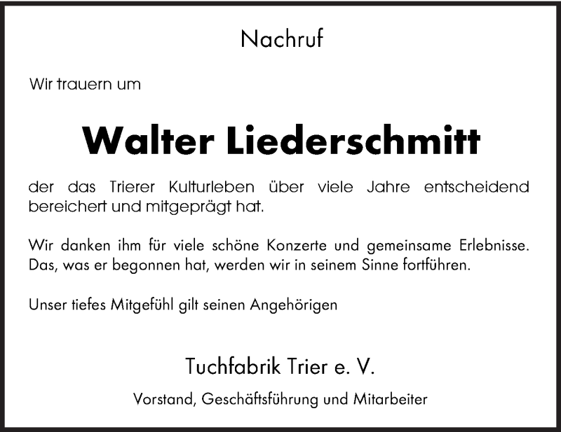  Traueranzeige für Walter Liederschmitt vom 31.10.2013 aus trierischer_volksfreund