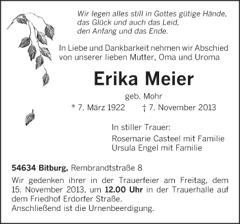 Traueranzeige von Erika Meier von trierischer_volksfreund