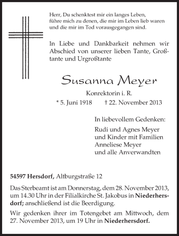 Traueranzeige von Susanna Meyer von trierischer_volksfreund