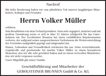 Traueranzeige von Volker Müller von TRIERISCHER VOLKSFREUND