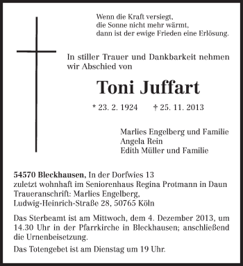 Traueranzeige von Toni Juffart von trierischer_volksfreund