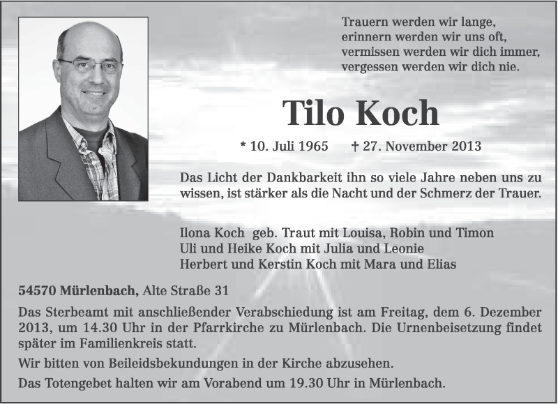  Traueranzeige für Tilo Koch vom 30.11.2013 aus trierischer_volksfreund
