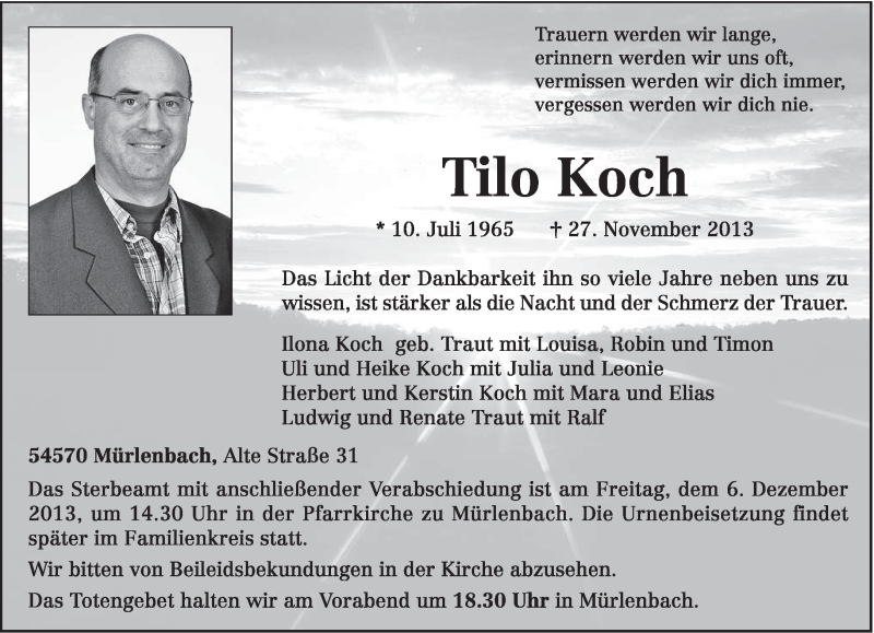  Traueranzeige für Tilo Koch vom 02.12.2013 aus trierischer_volksfreund