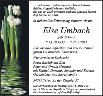 Traueranzeige von Else Umbach von TRIERISCHER VOLKSFREUND