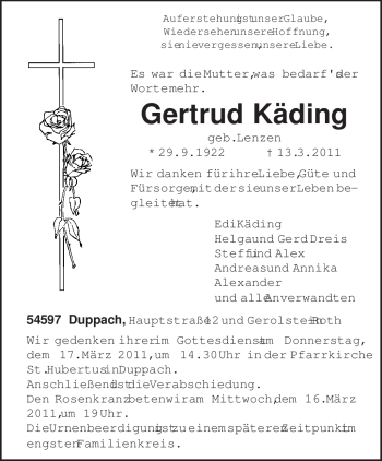 Traueranzeige von Gertrud Käding von TRIERISCHER VOLKSFREUND