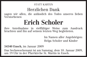 Traueranzeige von Erich Scholer von TRIERISCHER VOLKSFREUND