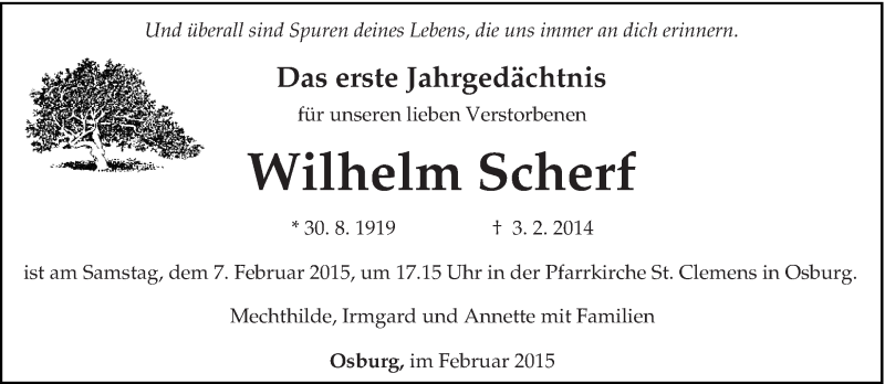 Traueranzeige für Wilhelm Scherf vom 04.02.2015 aus trierischer_volksfreund