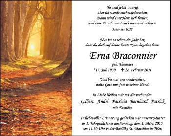 Traueranzeige von Erna Braconnier von trierischer_volksfreund