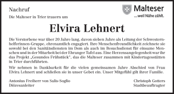 Traueranzeige von Elvira Lehnert von trierischer_volksfreund