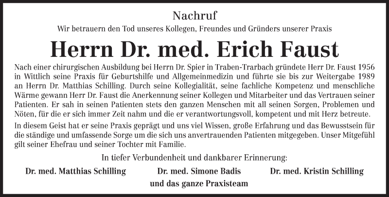  Traueranzeige für Erich Faust vom 11.12.2013 aus trierischer_volksfreund