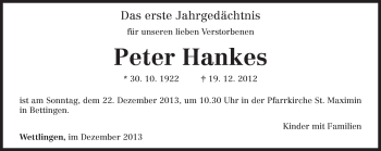 Traueranzeige von Peter Hankes von trierischer_volksfreund