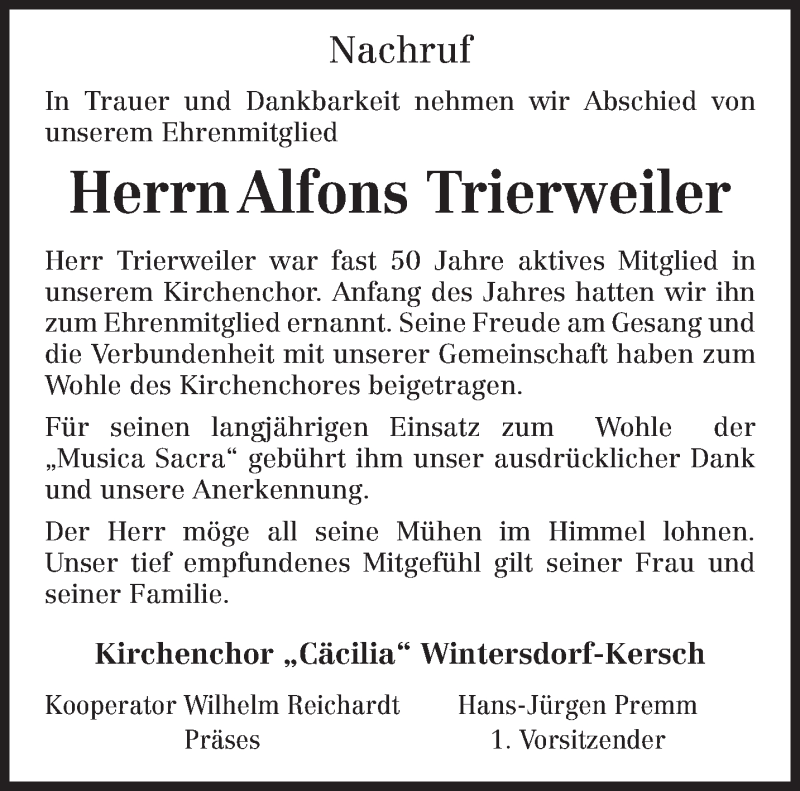  Traueranzeige für Alfons Trierweiler vom 18.12.2013 aus trierischer_volksfreund